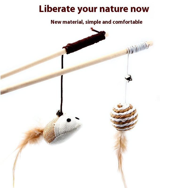 Pets Cat Teaser Feather Bell Wooden Pole sariiholidaycouture