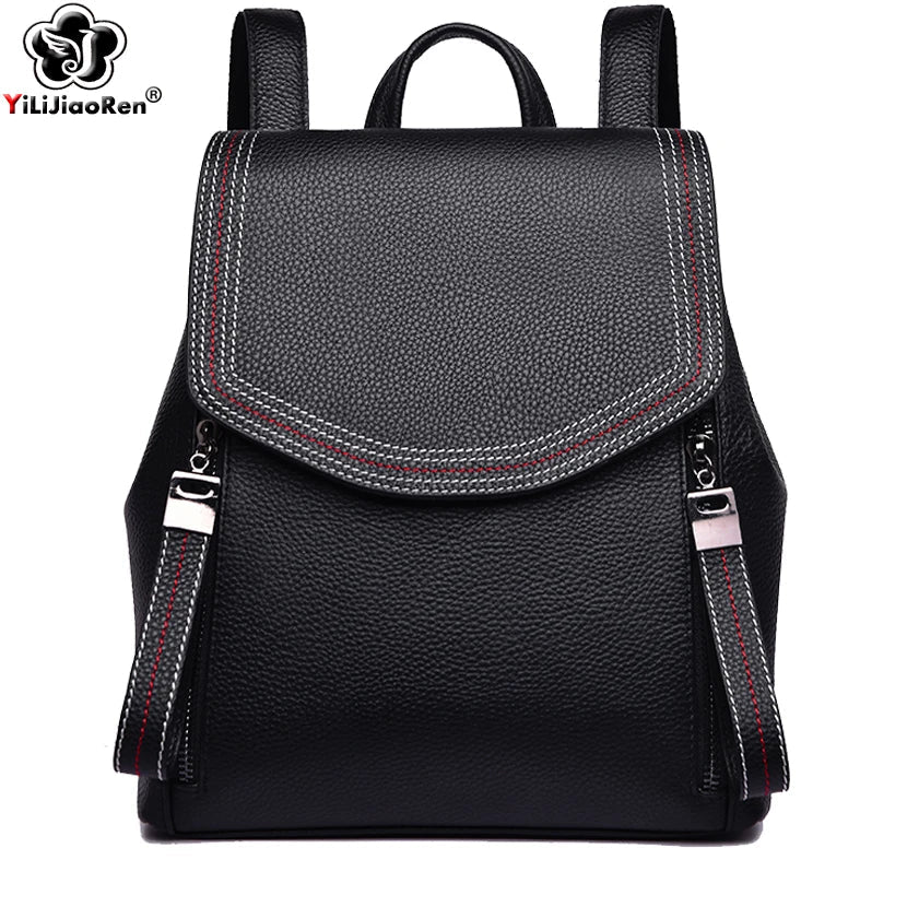Fashion Thread Women Backpack Designer Genuine Leather Backpack Female Large Capacity Bookbag Simple Back Pack Mochila Feminina sariiholidaycouture