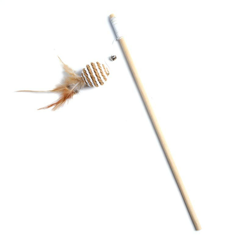 Pets Cat Teaser Feather Bell Wooden Pole sariiholidaycouture