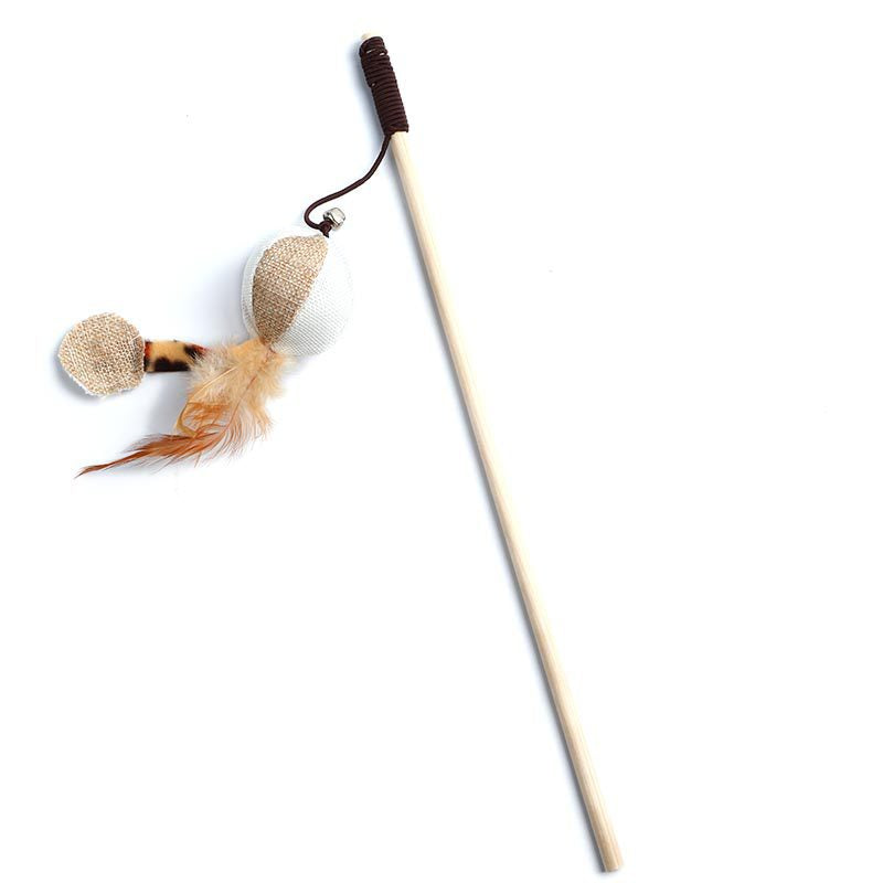 Pets Cat Teaser Feather Bell Wooden Pole sariiholidaycouture