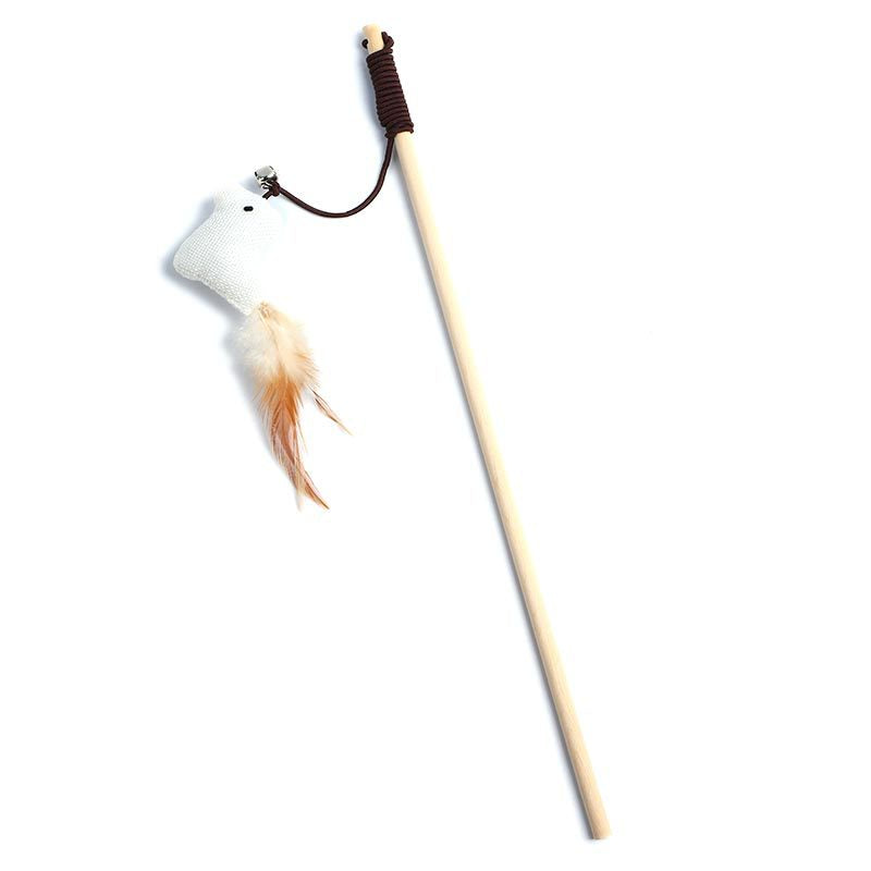 Pets Cat Teaser Feather Bell Wooden Pole sariiholidaycouture