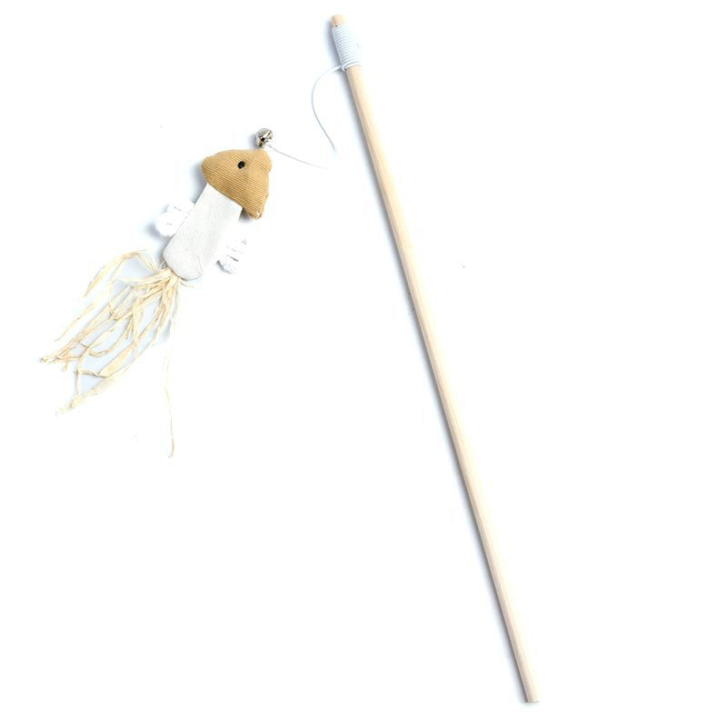 Pets Cat Teaser Feather Bell Wooden Pole sariiholidaycouture