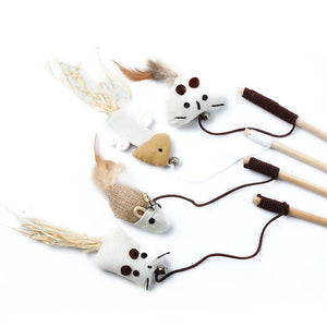 Pets Cat Teaser Feather Bell Wooden Pole sariiholidaycouture
