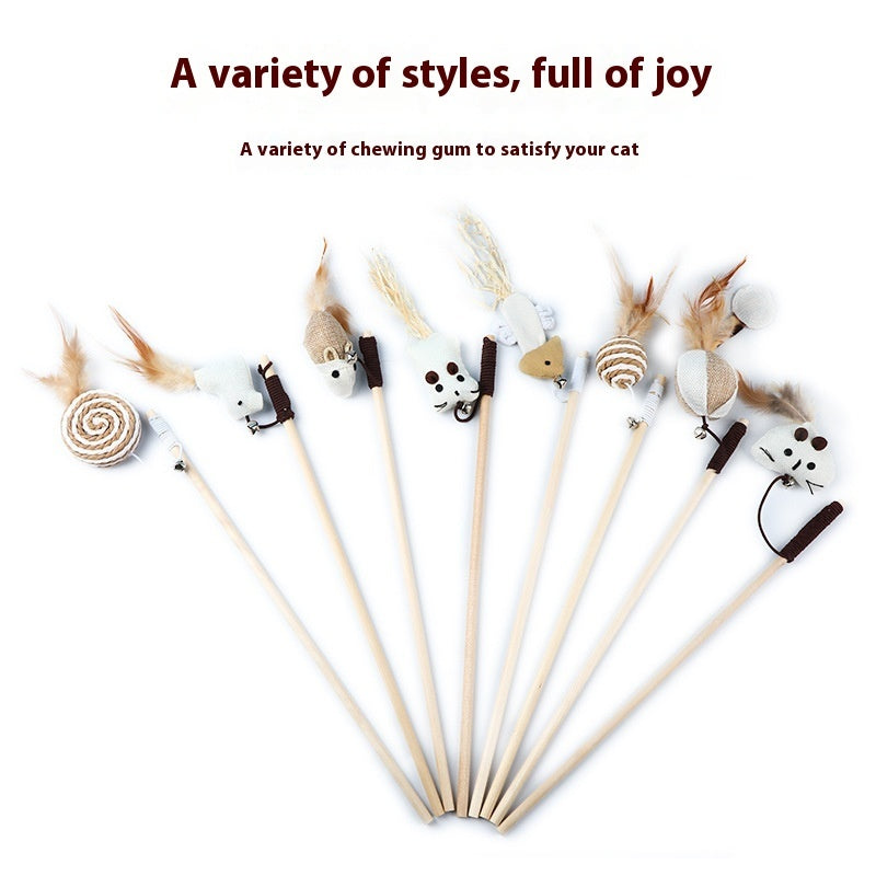 Pets Cat Teaser Feather Bell Wooden Pole sariiholidaycouture